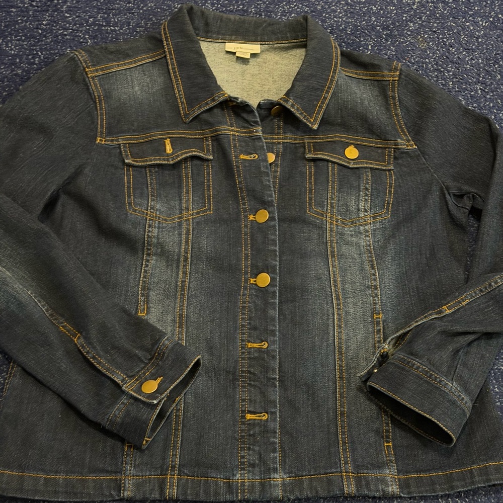 J Jill Blue Denim Trucker Jacket Women’s Small Petite Button Up Pockets Stretch - Picture 7 of 9
